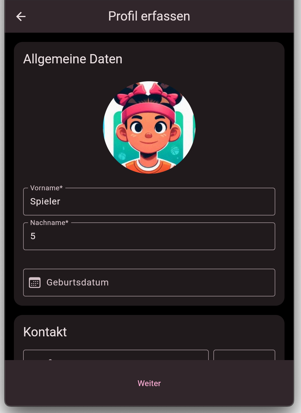 Eingabemaske um eine Einladung zu erstellen